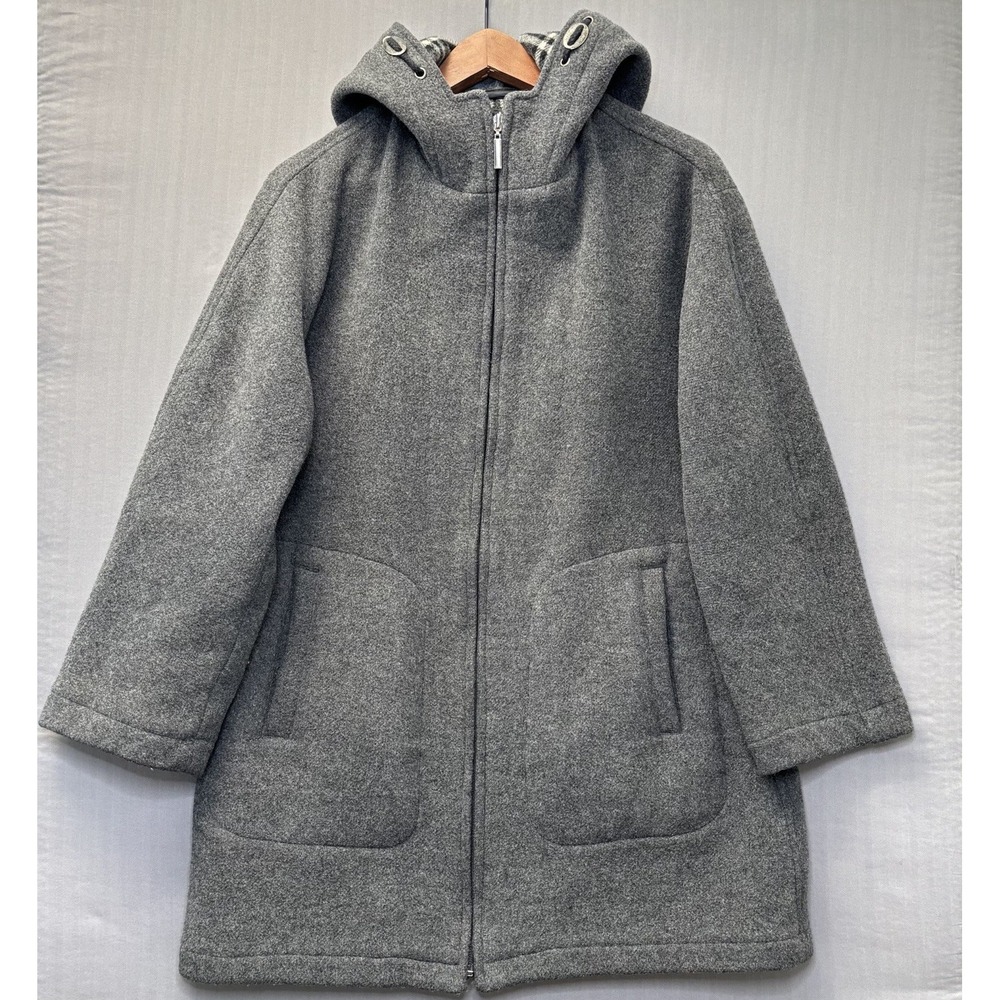 GALLERY Vintage Wool Blend Hooded Duffle Coat Jacket Gray Womens M Heritage Prep